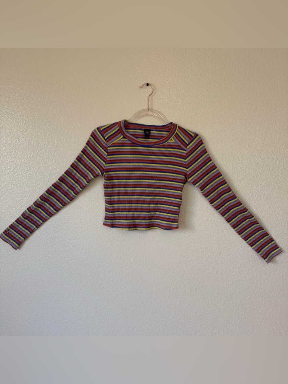 wild fable Multicolor Striped Ribbed Long Sleeve Crop Top